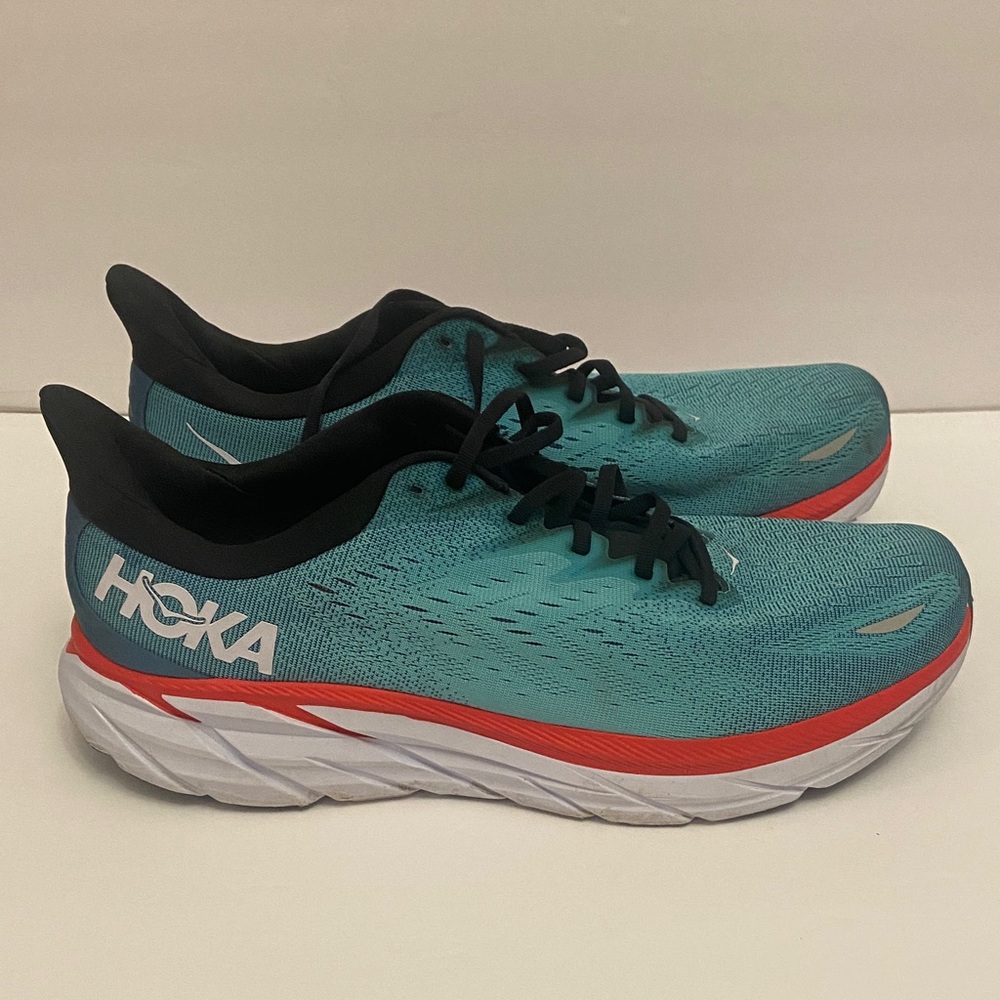 Hoka Mens Clifton 8 Running shoe Teal and Black Size 14